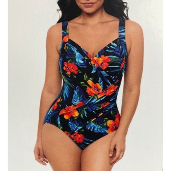 NEW Miradonna By Miraclesuit Women's 8 One-Piece Tropical Floral Swimsuit